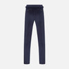 View 3 of product The Turnbull & Asser Navy Corduroy Henry Trousers are tailored fit with a straight-leg cut, made from a wool-cotton blend, and feature front button and zip closure, shown against a plain white background.