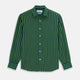The Turnbull & Asser Green and Navy Candy Stripe Silk Weekend Fit Harold Shirt features long sleeves, a button-up front, collar, and cuffs, displayed laid flat on a white background.