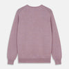 View 3 of product The Turnbull & Asser Lilac Heather Glenn Cashmere Crew Neck Jumper, featuring long sleeves with ribbed cuffs and hem, is knitted in Scotland and shown laid flat on a white background.