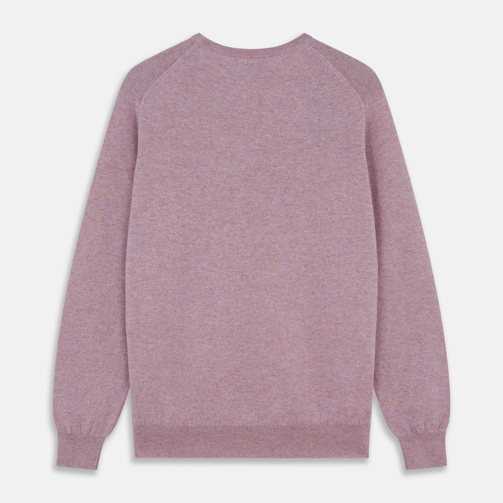 The Turnbull & Asser Lilac Heather Glenn Cashmere Crew Neck Jumper, featuring long sleeves with ribbed cuffs and hem, is knitted in Scotland and shown laid flat on a white background.