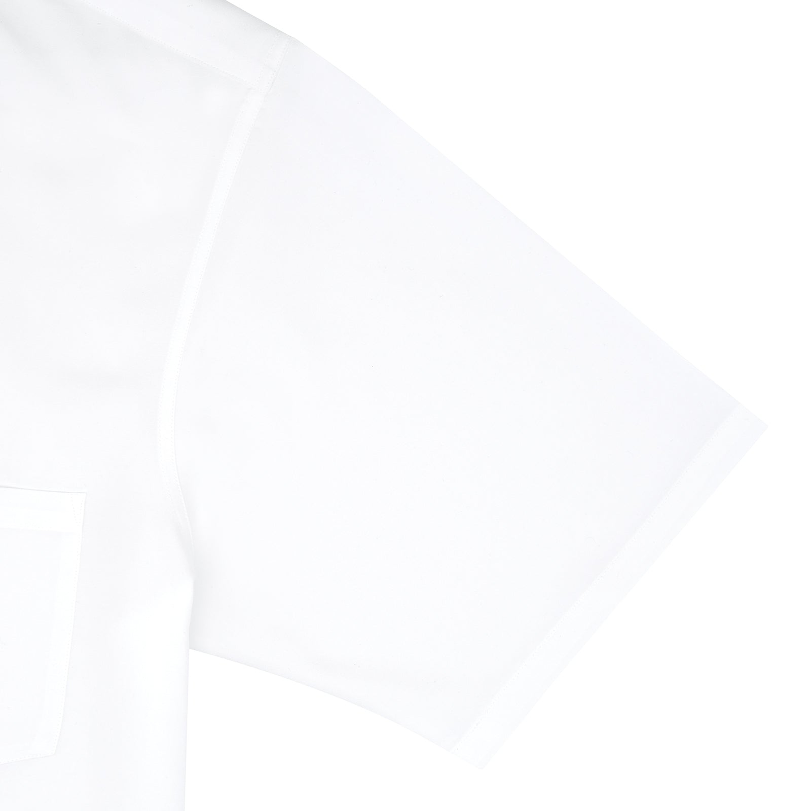 View 2 of product The White Lyocell Hampton Open Collar Shirt by Turnbull & Asser is neatly folded with visible label, notched collar, and buttons, displayed against a light grey background.
