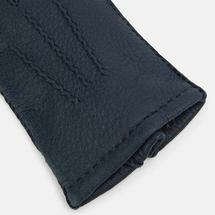 Navy Cashmere-Lined Peccary Leather Gloves Image 1