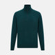 The Turnbull & Asser Hunter Green Half-Zip Cashmere Jumper is a classic knitwear pullover with long sleeves, a high mock neck, half-zip closure, and ribbed cuffs and hem, shown against a plain white background.