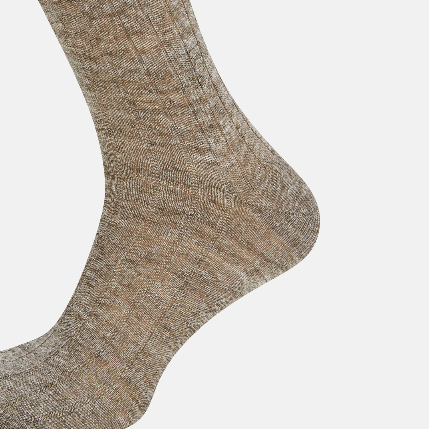 View 4 of product Turnbull & Asser Coffee Linen Mid-Length Sock—brown, textured heathered fabric, displayed upright on white. Ideal for comfortable everyday wear.