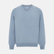 The Turnbull & Asser Frost Blue Cashmere V-Neck Jumper features ribbed cuffs, hem, and neckline. This elegant long sleeve knitwear piece is shown on a plain white background.