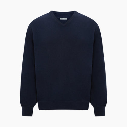 Navy Cashmere V-neck Jumper Image 4