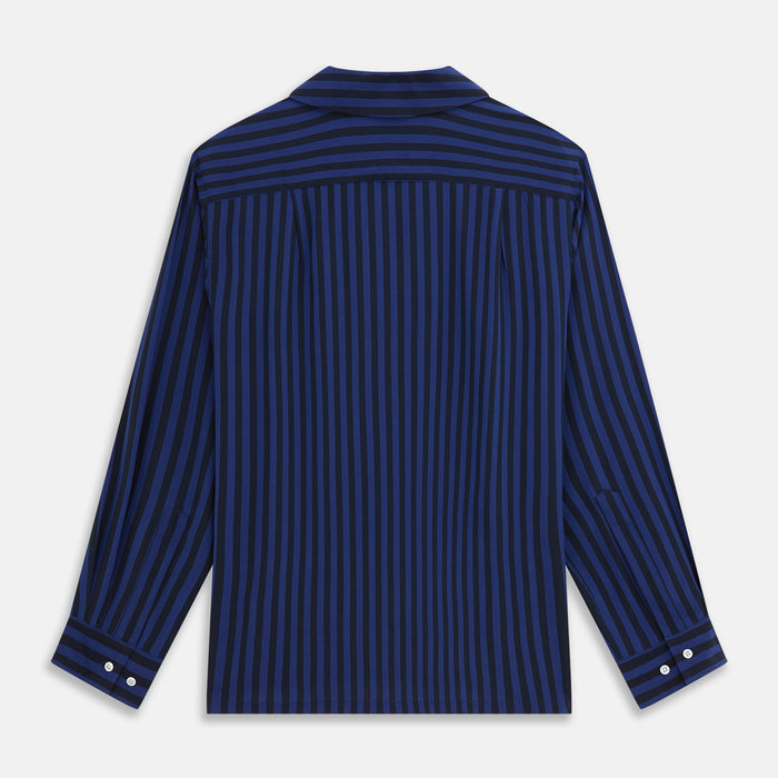 Navy and Blue Multi Stripe Silk Holiday Fit Winnington Shirt Image 4