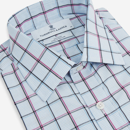 Blue and Pink Tattersall Check Mayfair Shirt Image 1