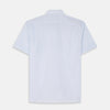 View 4 of product The Turnbull & Asser Pale Blue Stripe Cotton Weekend Fit Williams Shirt features short sleeves, a collar, a single chest pocket, and Italian cotton material, displayed on a plain white background.