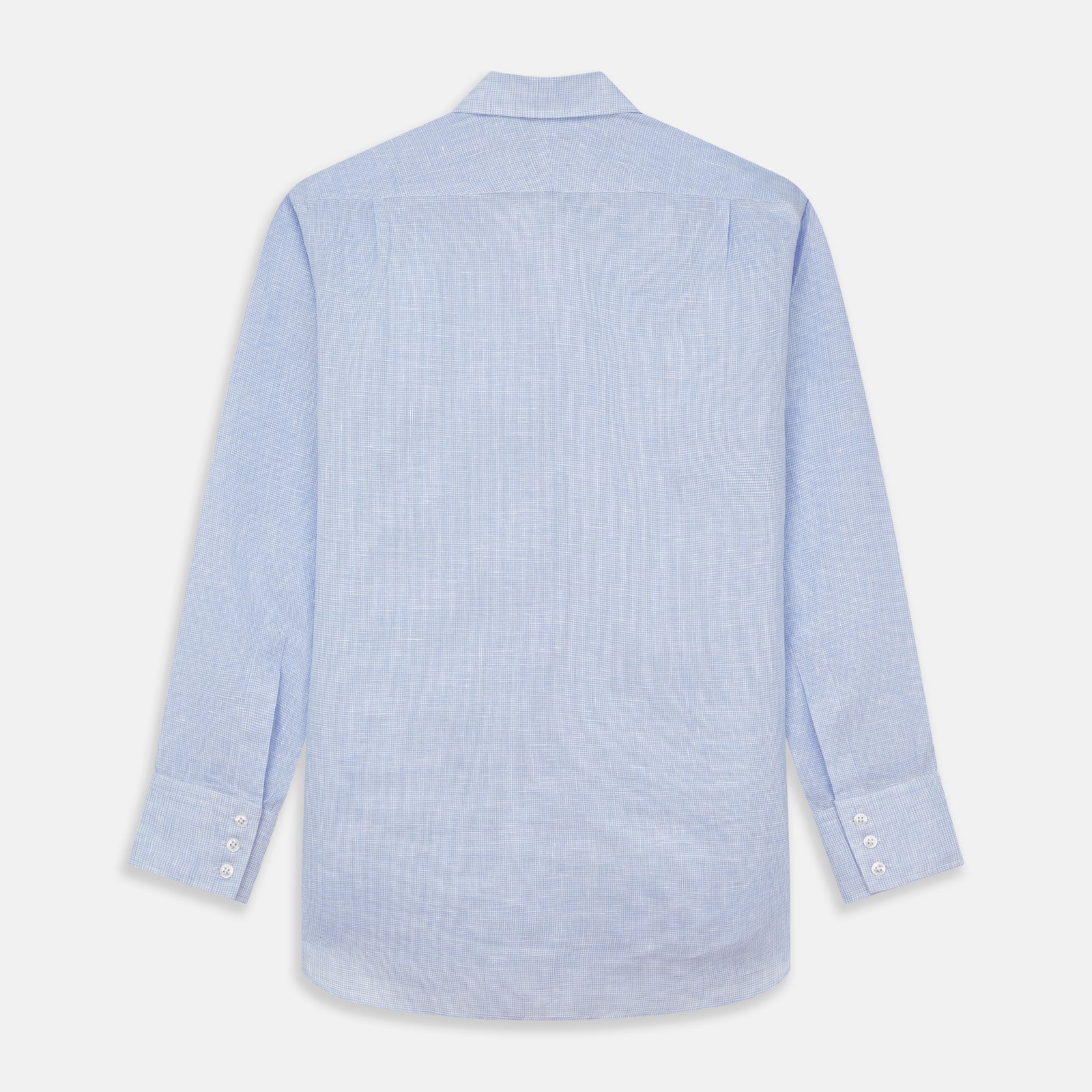 View 5 of product Turnbull & Asser's Pale Blue Check Linen Regular Fit Mayfair Shirt features a classic collar, front pocket, and buttoned cuffs—a breezy update to the traditional check shirt.