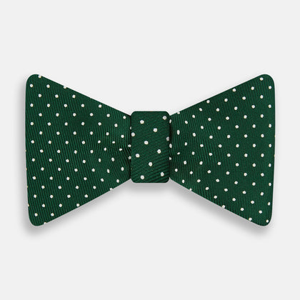 Racing Green and White Spot Silk Bow Tie