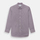 The Turnbull & Asser Burgundy Micro Check Mayfair Shirt features long sleeves, a pointed collar, and white buttons—perfect for formal wear. Shown laid flat on a white background.