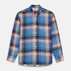View 1 of product The Blue Multi Check Linen Weekend Fit Suffolk Shirt by Turnbull & Asser features a classic collar, white buttons, chest pocket, and colorful blue, green, yellow, red, and white plaid—perfect for a casual weekend look.