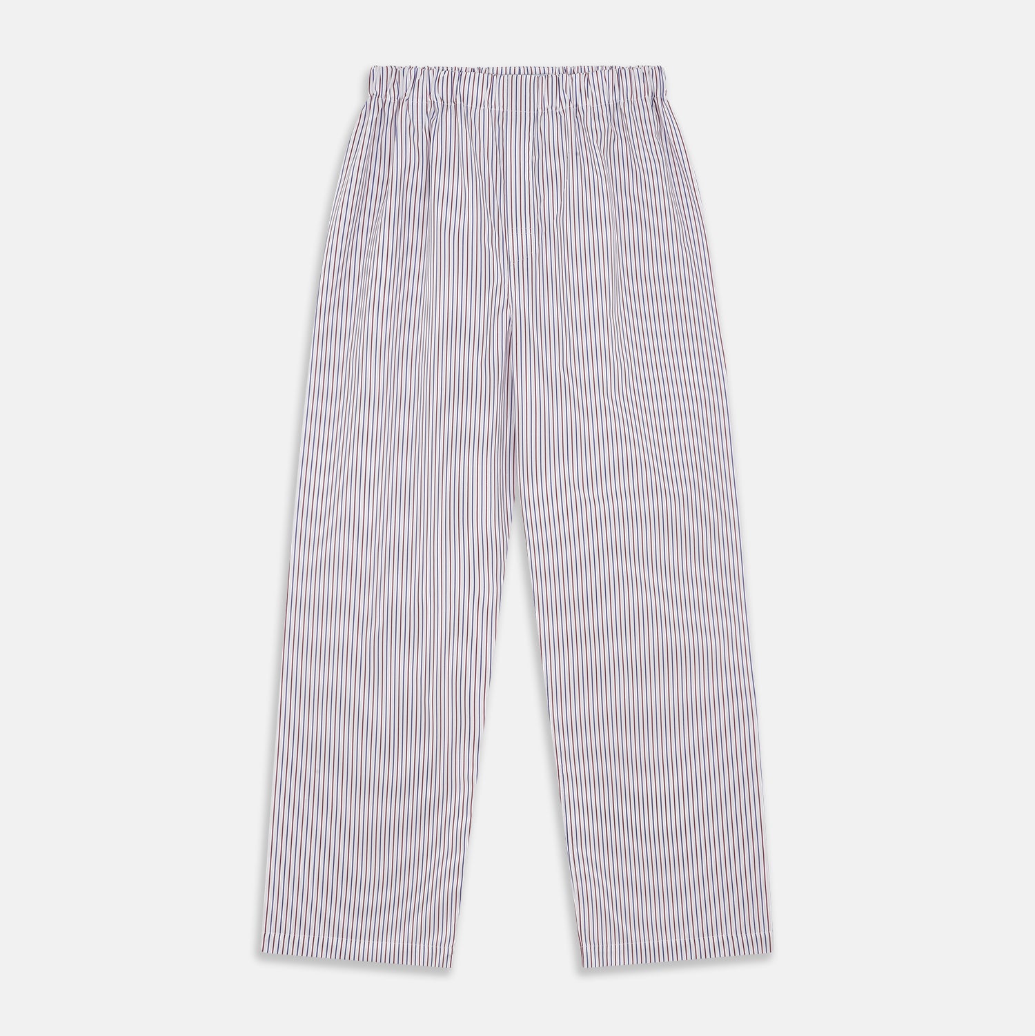 View 1 of product The Turnbull & Asser Red and Blue Stripe Cotton Hastings Pyjama Trousers feature a loose fit with an elastic waistband for comfort, showcasing bold red and blue stripes on soft cotton, displayed against a plain white background.