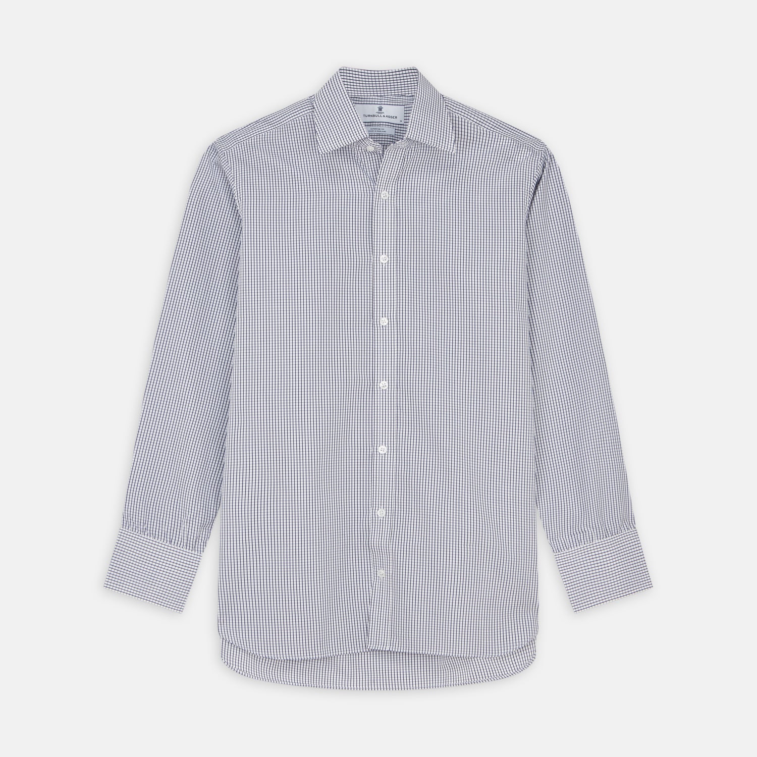 View 1 of product The Navy Check Cotton Regular Fit Mayfair Shirt by Turnbull & Asser features a timeless checked pattern for a classic look.