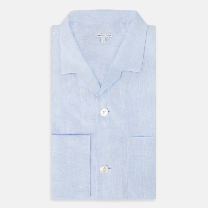 Pale Blue Linen Pyjama Shirt Image 4