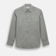 The Flint Grey Linen Westminster Shirt by Turnbull & Asser features long sleeves, a pointed Westminster collar, white buttons, and fine British craftsmanship, shown on a plain white background.