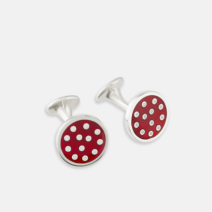 Burgundy Spotted Circle Enamel Cufflinks