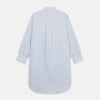View 5 of product The Turnbull & Asser Blue and Yellow Stripe Poplin Cotton Nightshirt features light blue and yellow vertical stripes, long sleeves, a classic collar, single chest pocket, rounded hem, and is displayed flat on a white background.