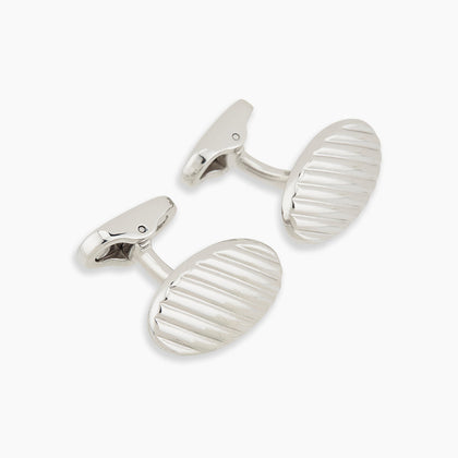 Silver Striped Oval Cufflinks Image 3