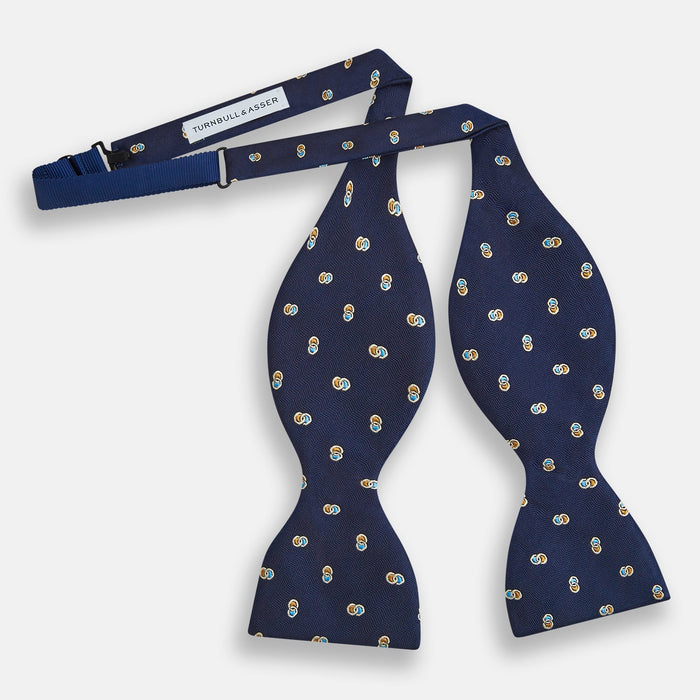 Blue and Yellow Links Silk Bow Tie Image 1