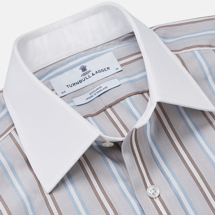 Beige Multi Stripe Cotton Regular Fit Penrose Shirt Image 1