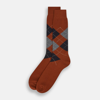 Rust Wool Check Mid-Length Socks Image 1