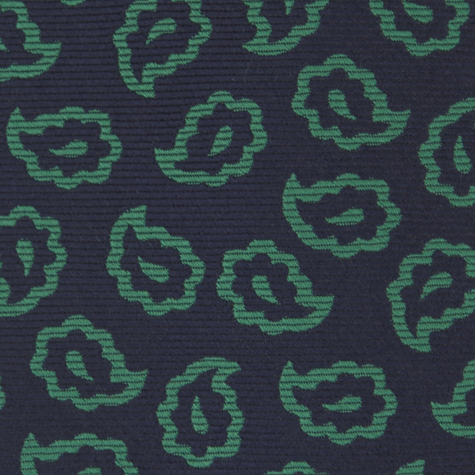 View 4 of product The Turnbull & Asser Navy and Green Petal Paisley Silk Tie is a stylish accessory, featuring timeless paisley motifs on silk, making it an elegant addition to any wardrobe.
