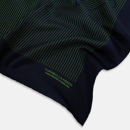 Navy and Fern Green Stripe Silk Pocket Square Image 1