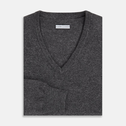 Charcoal Grey Cashmere V-neck Jumper Image 3