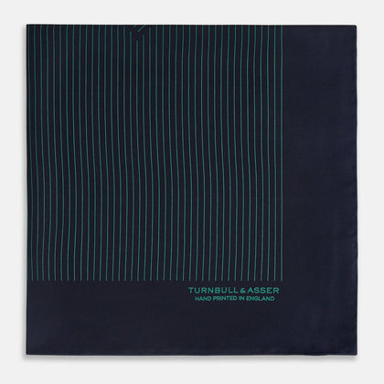 Navy and Hunter Green Stripe Silk Pocket Square Image 2