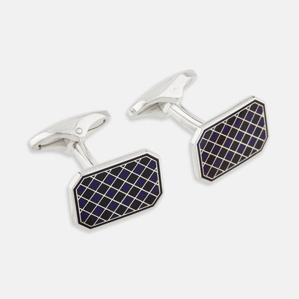 Navy Checkered Rectangular Enamel Cufflinks