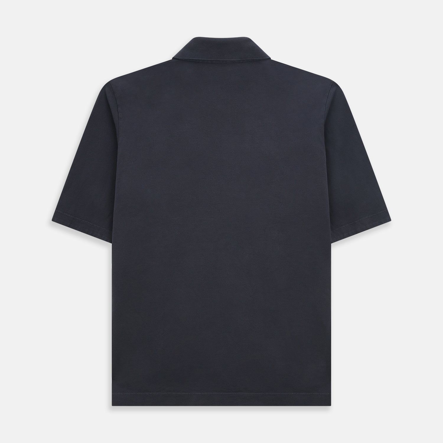 View 3 of product The Turnbull & Asser Charcoal Polo Shirt is a short-sleeve, soft cotton jersey top with a collar, three-button placket, and a left chest pocket, shown on a plain white background.