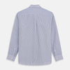 View 5 of product The Turnbull & Asser Blue Multi Stripe Cotton RE-PURPOSE Weekend Fit Finch Shirt features thin blue and white stripes, a contrasting light blue checkered chest pocket, and is crafted sustainably using recycled fabrics.