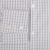 View 4 of product The Blue and Red Graph Check Westminster Shirt by Turnbull & Asser features a classic collar, long sleeves, and British craftsmanship, with a blue and red checkered pattern on white, displayed flat on a white surface.