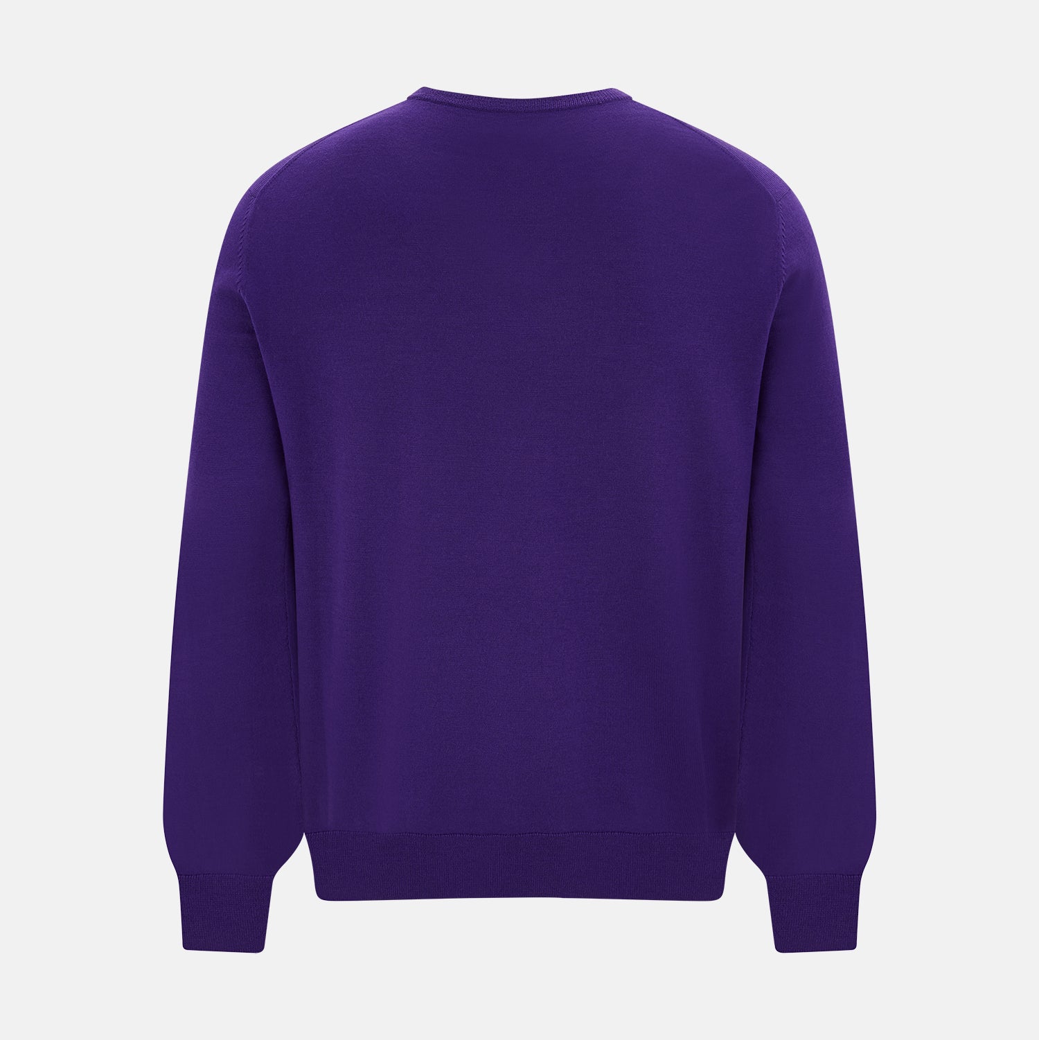 View 3 of product The Turnbull & Asser Purple Merino V-Neck Jumper features long sleeves and a rich, solid hue, making it an essential knitwear piece for any wardrobe.
