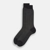 View 2 of product The Turnbull & Asser Charcoal Melange Houndstooth Mid-Length Sock features a black toe, heel, and cuff, and is shown singly against a plain white background.