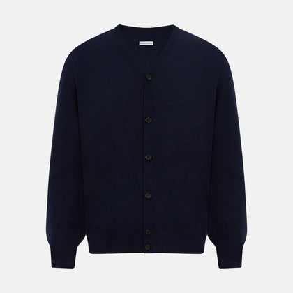Navy Fine Merino V-Neck Cardigan