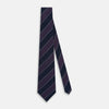 View 2 of product The Turnbull & Asser Purple And Navy Block Stripe Silk Blend Tie features dark navy and deep purple stripes with thin light gray lines, making it a refined formal accessory. Displayed on a white background.