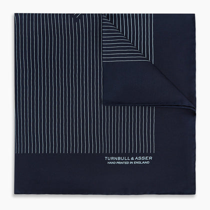 Navy and Light Blue Stripe Silk Pocket Square Image 4