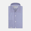 View 1 of product The Turnbull & Asser Tailored Fit Blue Fine Bengal Stripe Shirt features a Kent collar, 2-button cuffs, and is displayed neatly folded on a white background.