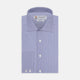 The Turnbull & Asser Tailored Fit Blue Fine Bengal Stripe Shirt features a Kent collar, 2-button cuffs, and is displayed neatly folded on a white background.