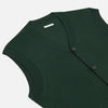 View 2 of product The Turnbull & Asser Forest Green Fine Merino V-Neck Sleeveless Cardigan features front buttons and two small pockets, shown against a white background.