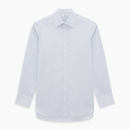 Pale Blue and Navy Grid Check Mayfair Shirt Image 6