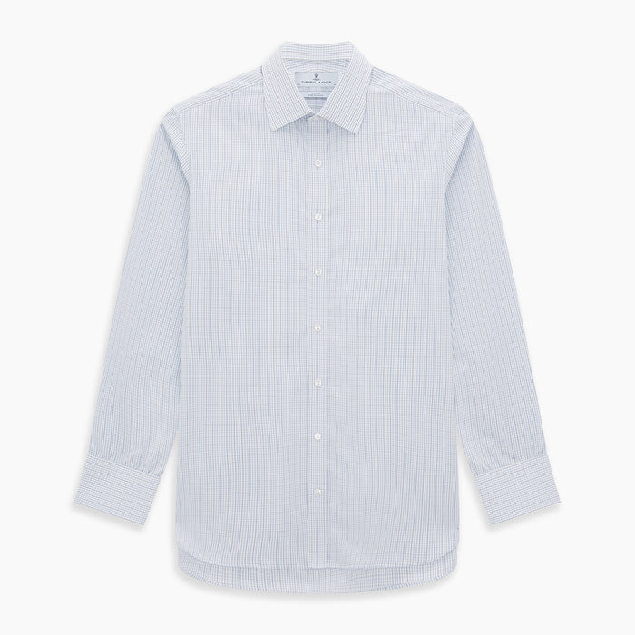 Pale Blue and Navy Grid Check Mayfair Shirt Image 6