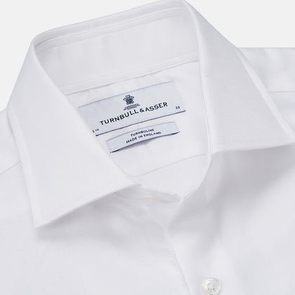 White Herringbone Tailored Fit Shirt With Kent Collar Image 1