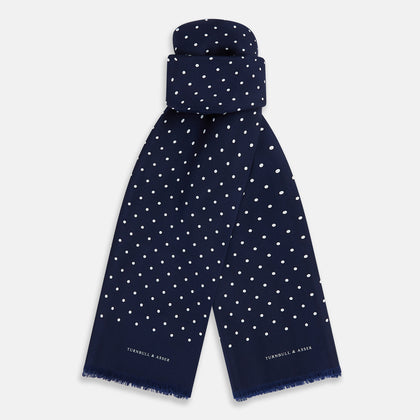 Navy and White Spotted Silk Scarf
