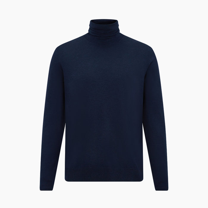Navy Fine Merino High Neck Jumper Image 4