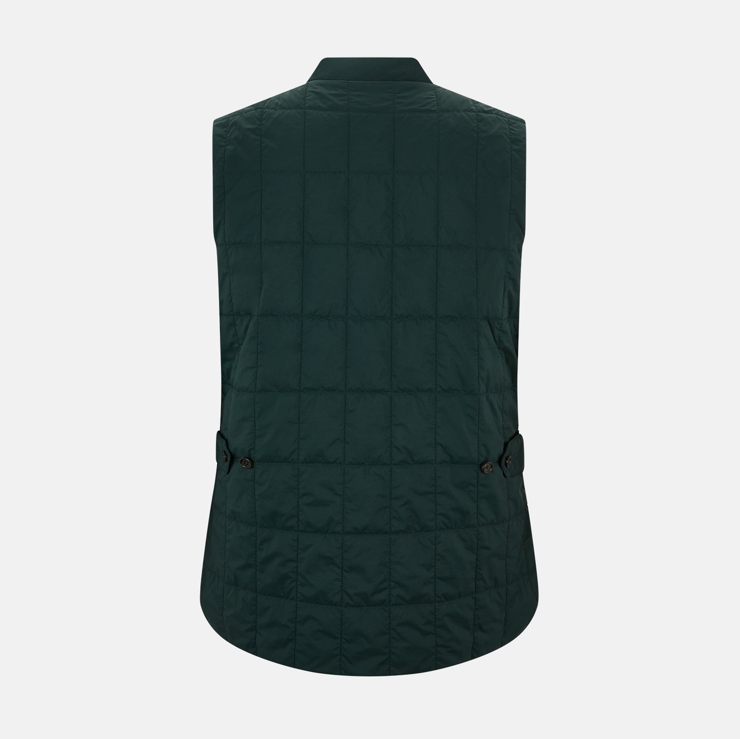 View 3 of product Turnbull & Asser Forest Green Quilted Gilet features a front zipper, two zippered side pockets, and a small chest pocket. Shown against a white background, it's a stylish lightweight layer for any season.