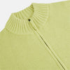 View 2 of product The Melon Green Merino High Neck Zipped Cardigan by Turnbull & Asser features long sleeves and ribbed collar, cuffs, and hem, shown on a plain white background.